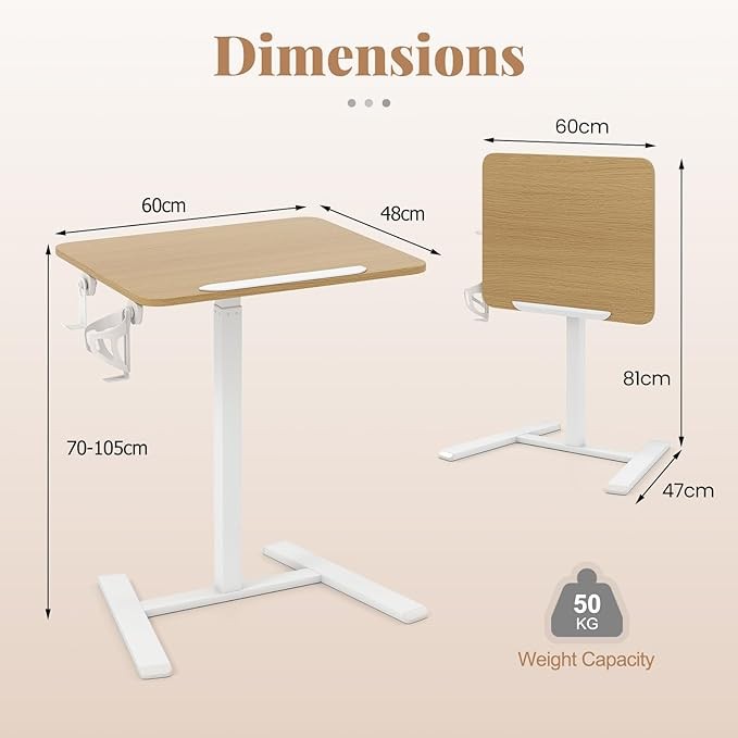 Height Adjustable Folding Standing Desk with Wheels Tilting Top Cup Holder