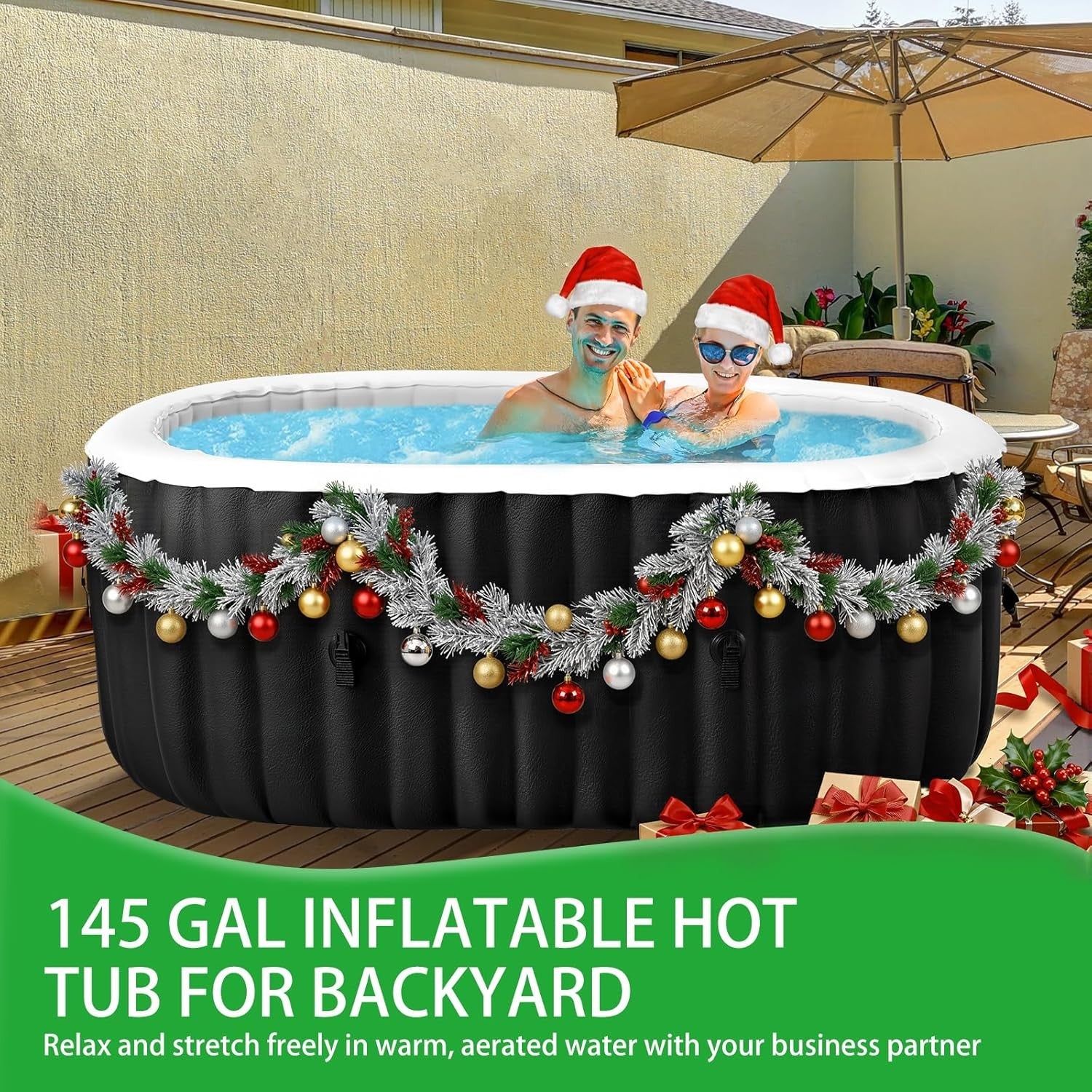 2 Person Inflatable Hot Tub Oval Spa 100 Air Jets Heated Portable
