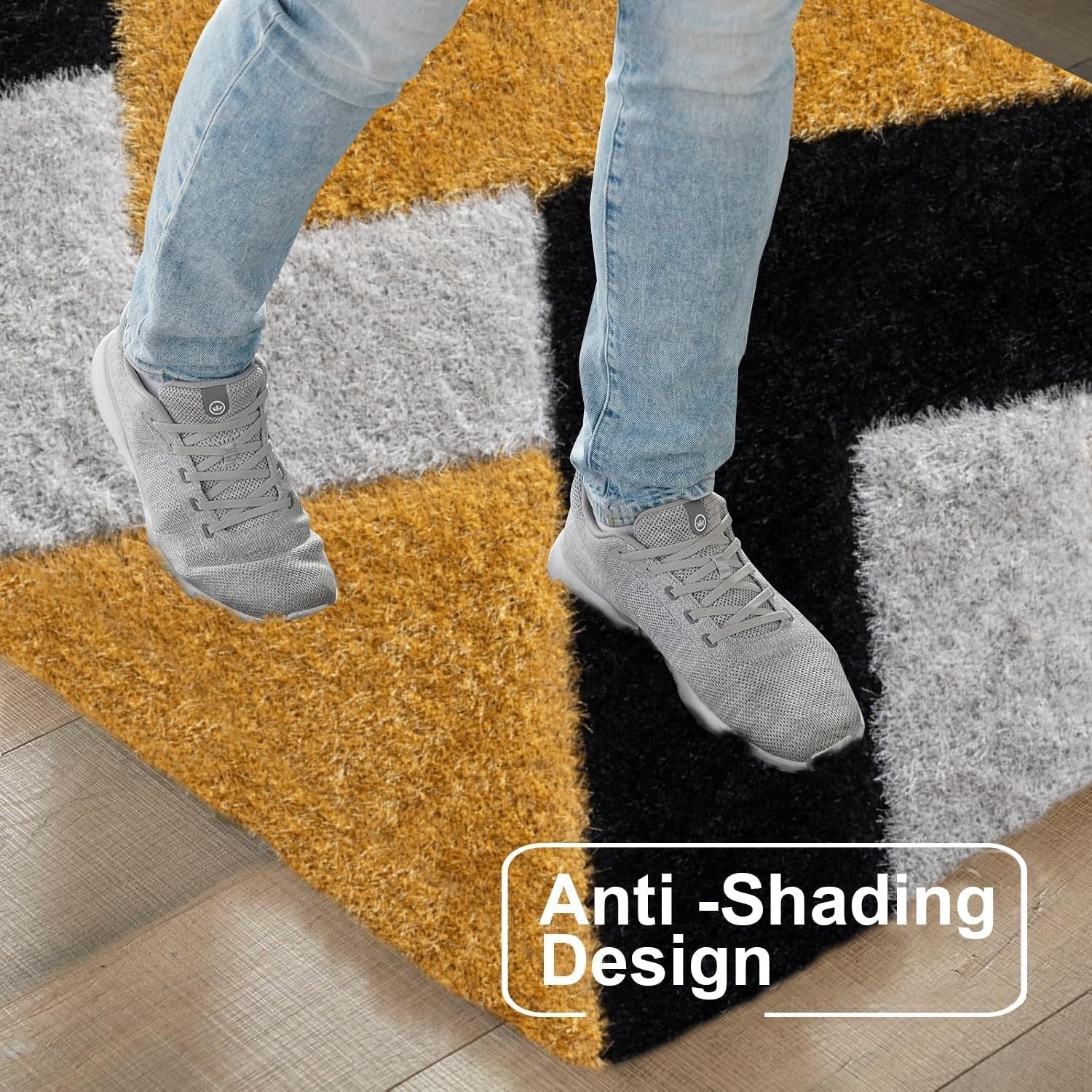 Ochre Grey Shaggy Rug 120x170cm Soft Non Shed Modern Living Room Carpet