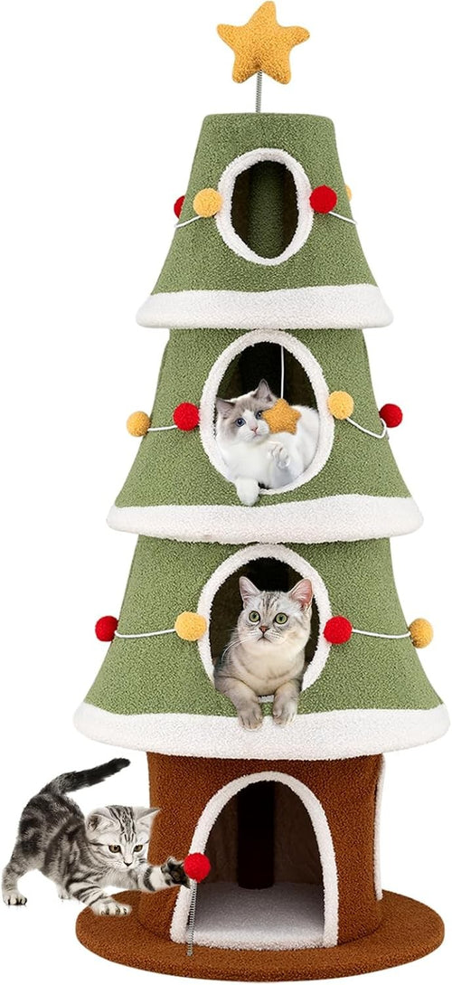 Christmas Cat Tree Tower 154cm Festive Green Multi-Level Condo Scratcher