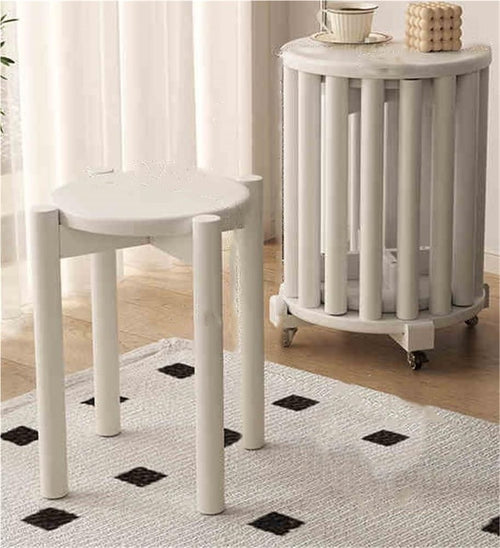 4 Stackable Stools Set Rubber Wood White Kitchen Dining Seating Footrest New