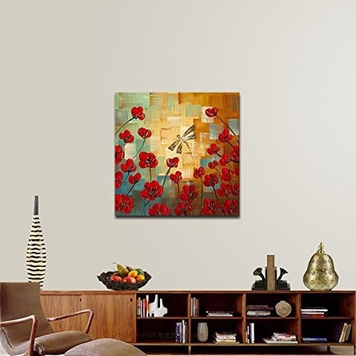 Hand Painted Floral Canvas Wall Art 60x60cm Framed Modern Home Decor