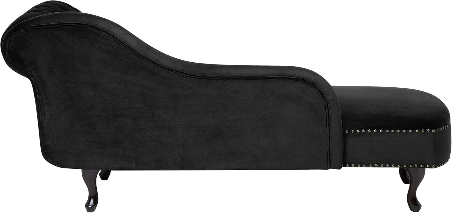 Luxury Velvet Chaise Lounge Black Right-Hand Tufted Sofa Bed 169cm Chesterfield