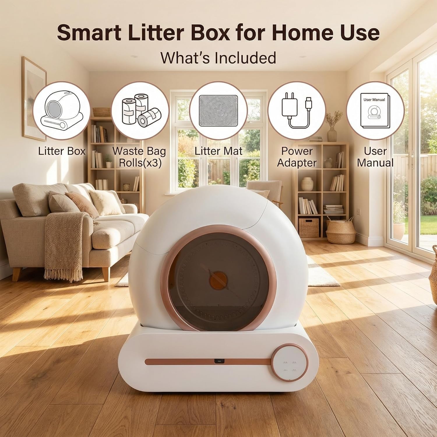 Self Cleaning Cat Litter Box App Control 65L Large Auto Odor Control