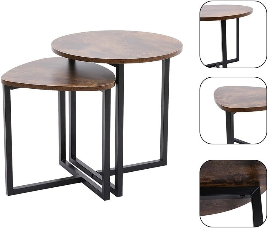 Nesting Coffee Table Set 2 Brown Round Square Side End Sofa Accent Wood Metal