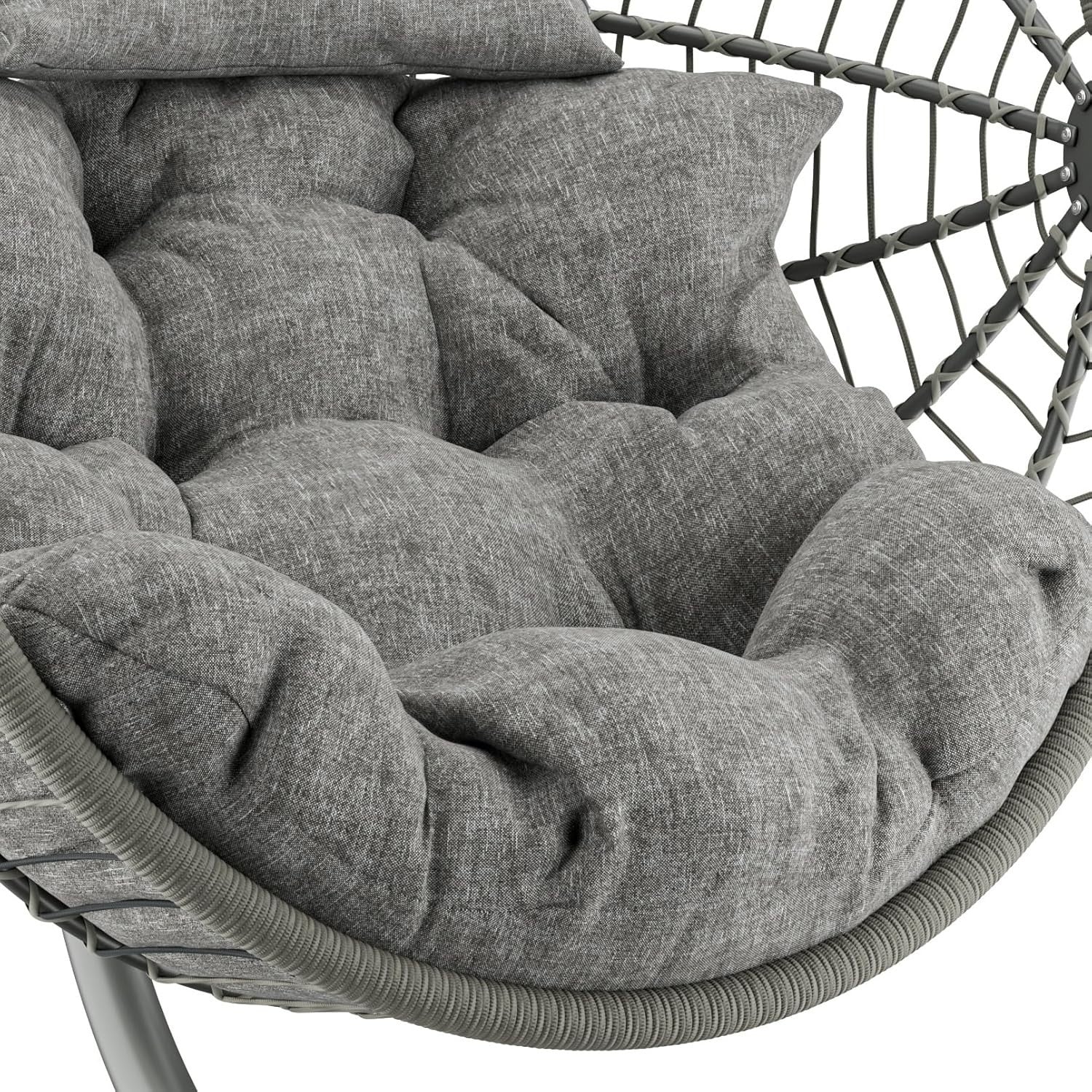 Foldable Rattan Hanging Egg Chair with Stand & Cushion for Indoor Outdoor