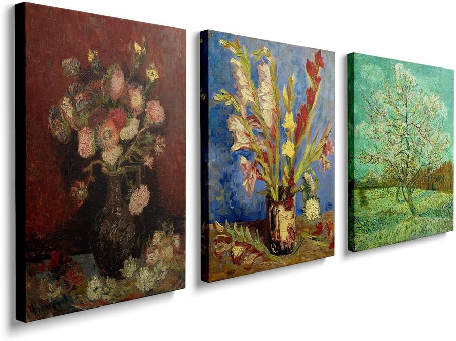 Vintage Floral Wall Art Set of 3 Framed Canvas 12x16in