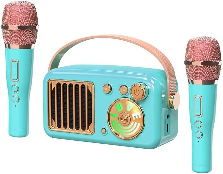 Green 15W Kids Karaoke Machine with 2 Wireless Mics Bluetooth