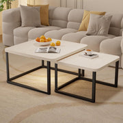Square Nesting Coffee Table Set of 2, White Side Tables, Storage Shelf