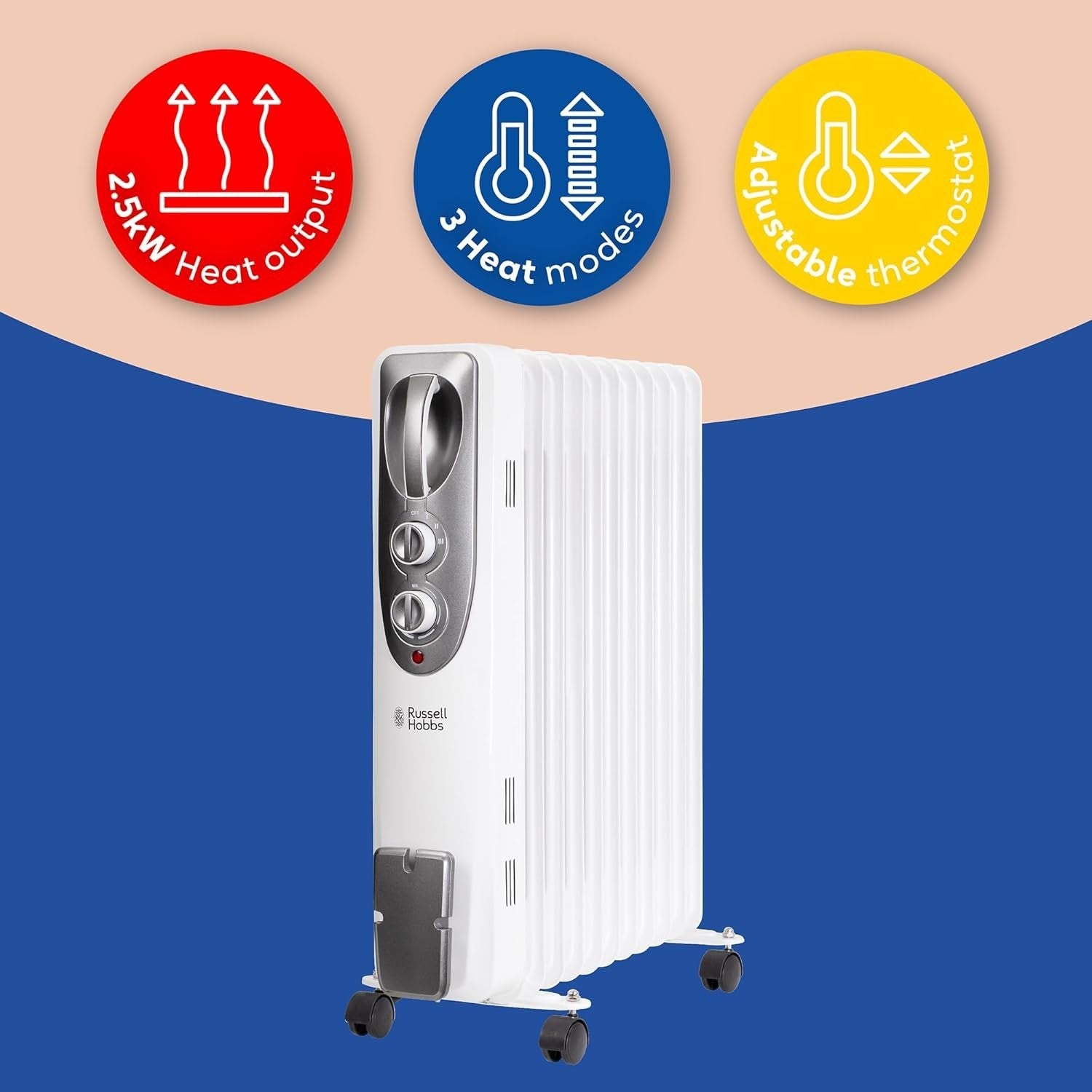2500W Oil Filled Radiator 11 Fin Portable Heater w/ Thermostat & Safety