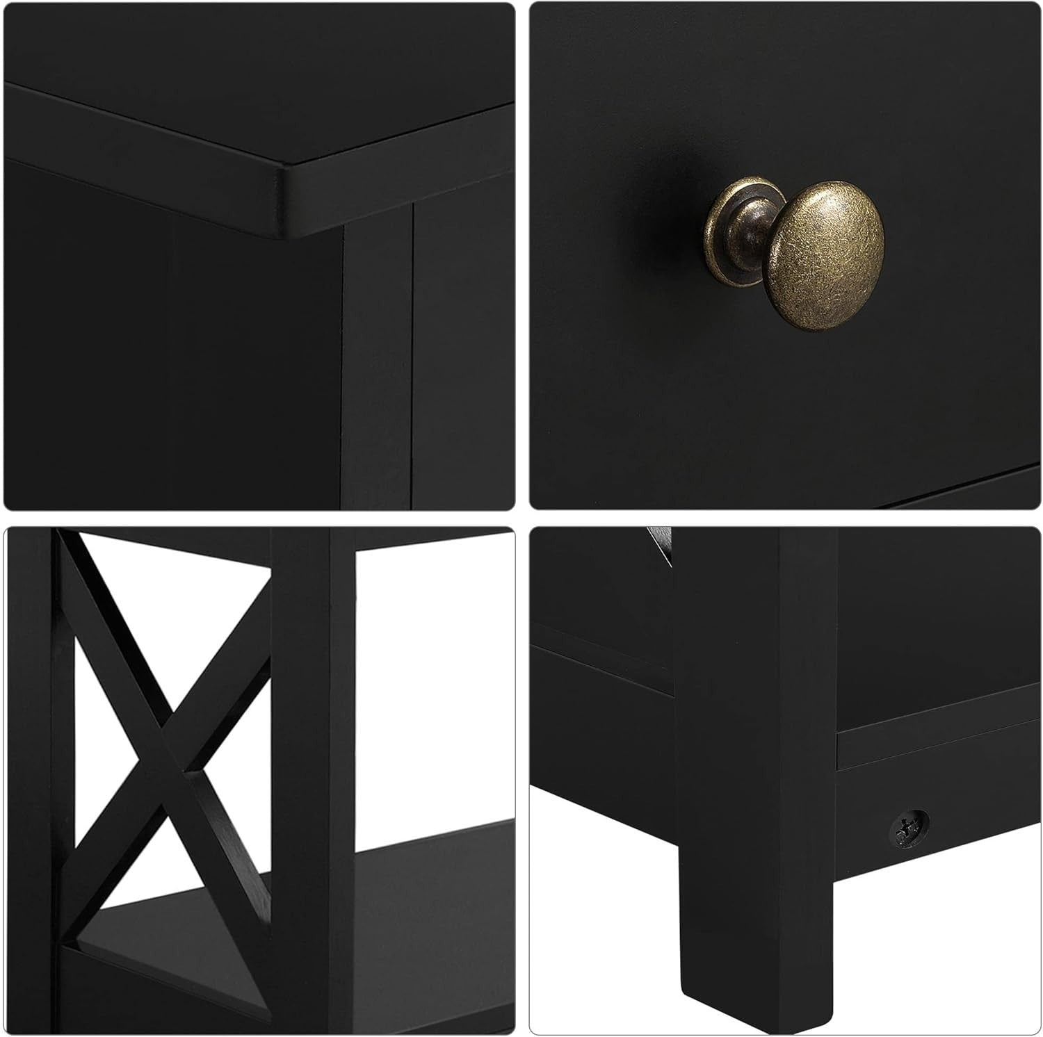 3 Tier Console Table with Drawer & Storage – Black Entryway Shelf Unit