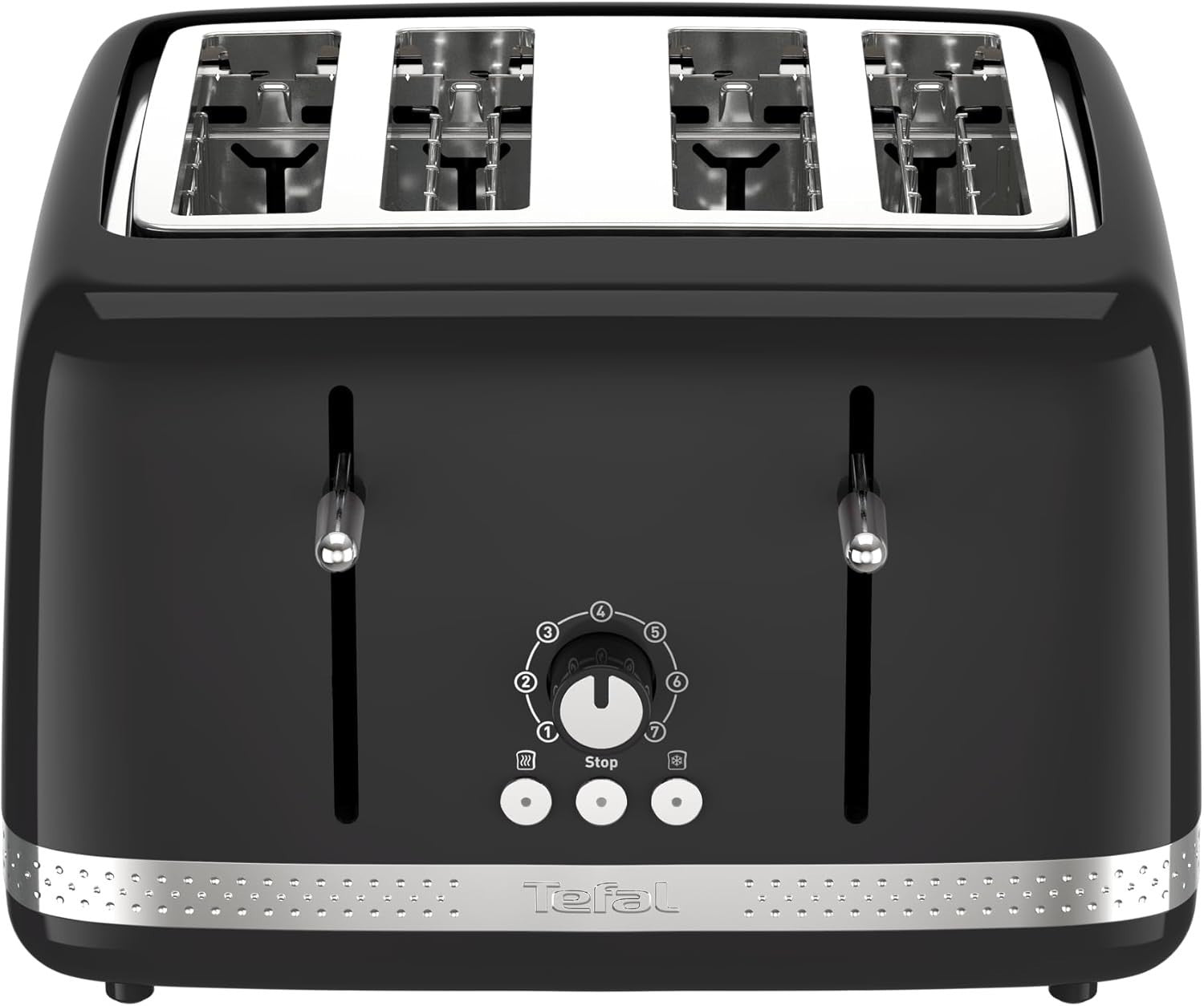 4-Slice Black Toaster, 7 Browning Levels, Wide Slots, Defrost & Reheat