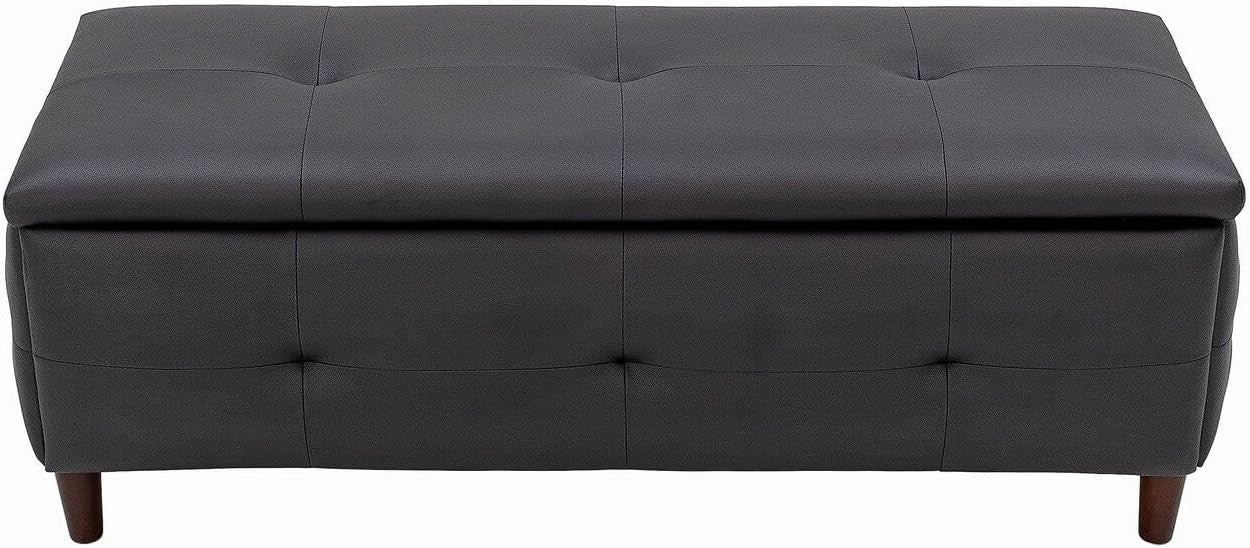 Black Faux Leather Storage Ottoman Bench with Seat & Lift-Up Lid 115x45x45