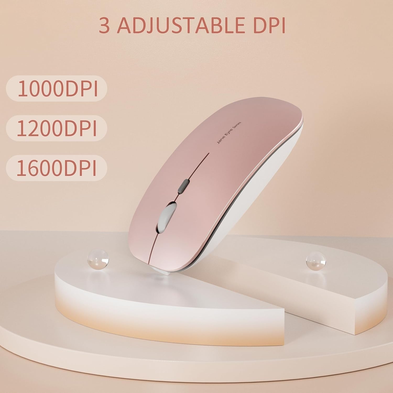 Wireless Rechargeable Mouse Silent Slim 2.4G 1600 DPI Rose Gold