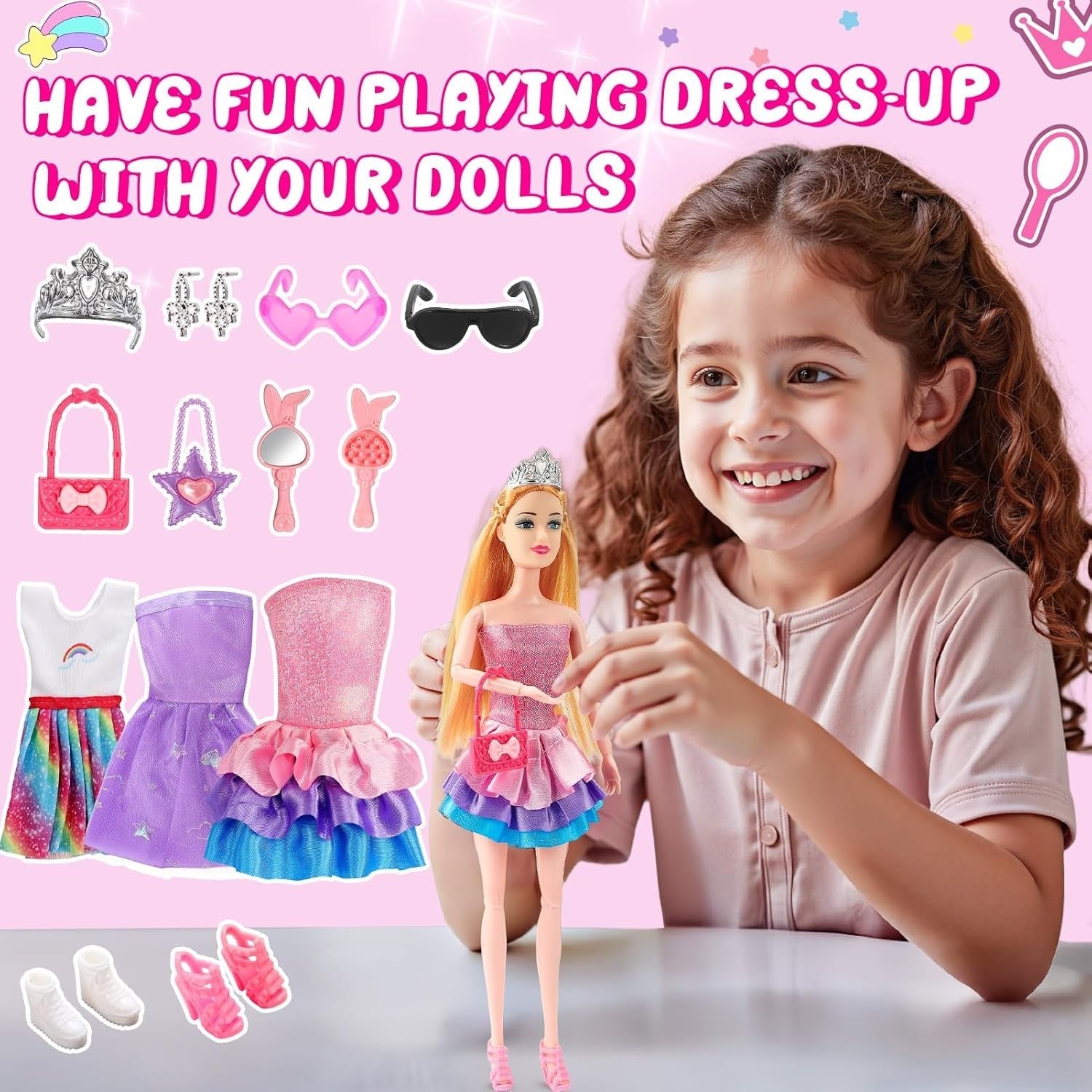 RC Car & Doll Toy Set for Girls – 10 Accessories, 3 Outfits & Stickers