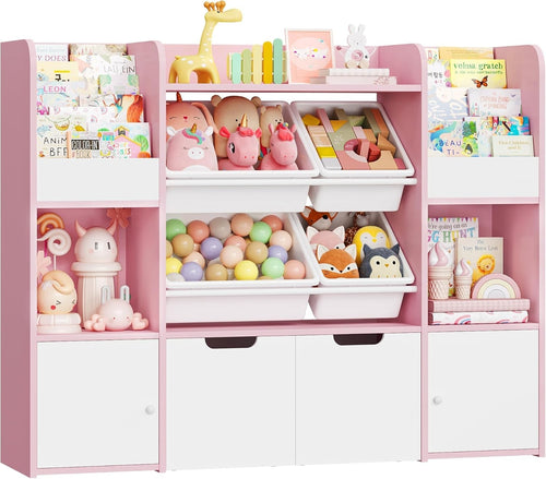 Kids Toy Storage Bookcase with Drawers & Bins – 126cm Pink Organiser