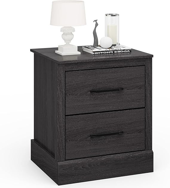 Modern Compact Bedside Table with 2 Drawers, Wooden Nightstand for Bedroom