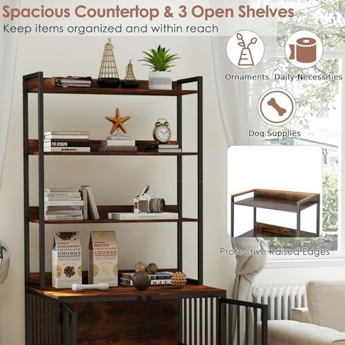 Wooden Dog Crate Furniture with Shelves & Double Doors Indoor Pet Kennel 80cm