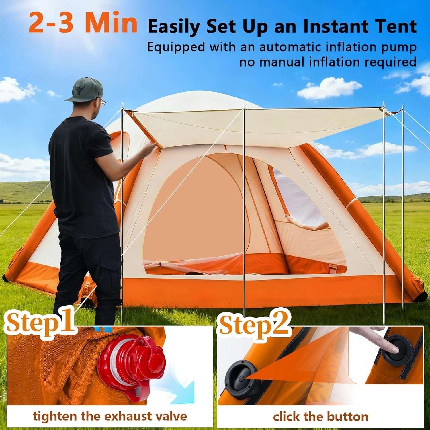 4 Person Inflatable Camping Tent Waterproof Pop Up with Pump