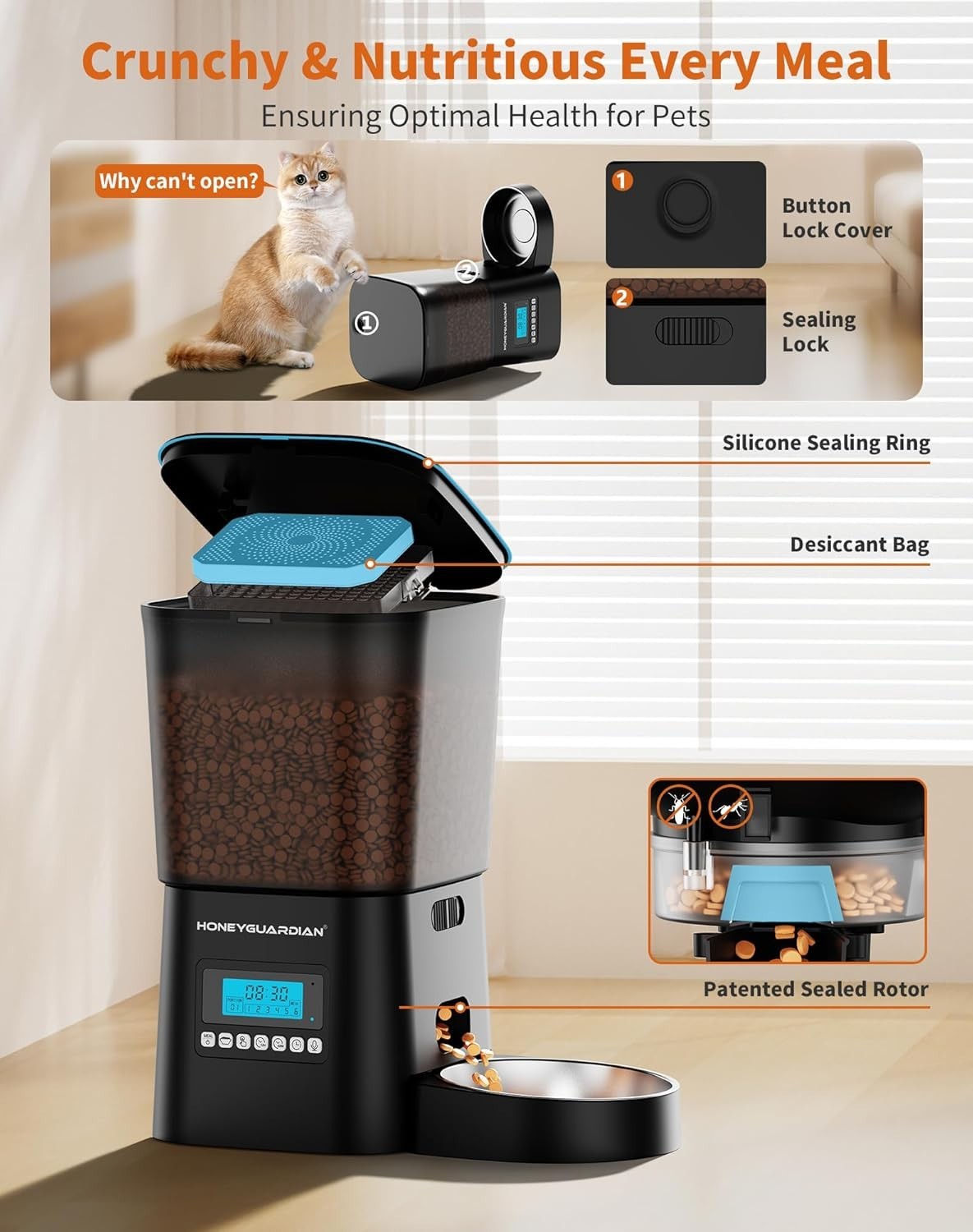 Automatic Cat Feeder 3.5L Timer Food Dispenser Slow Feeder Bowl Dual Power