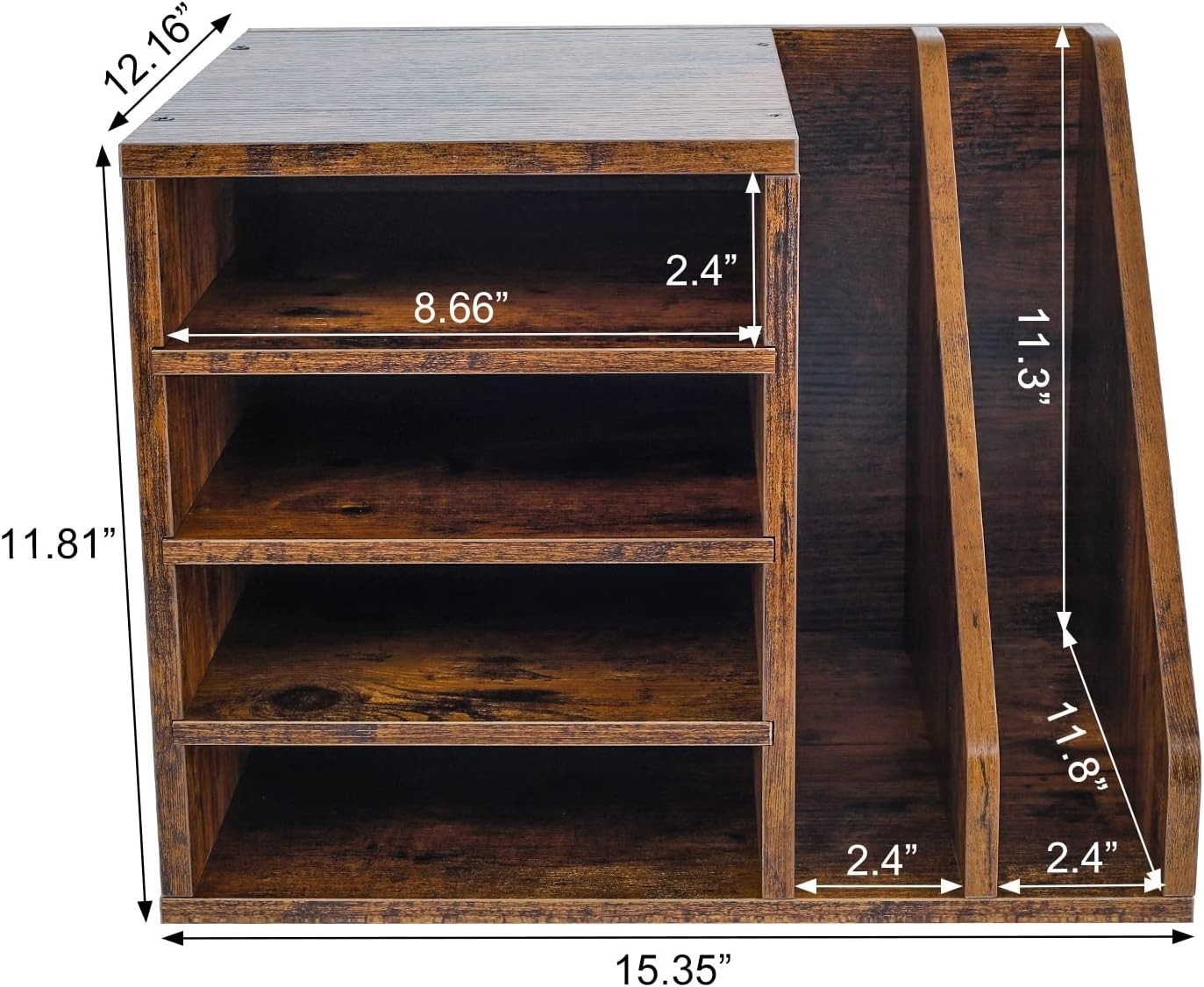 Wood Desktop File Organizer Mail Sorter | Desk Tray A4 Paper Storage