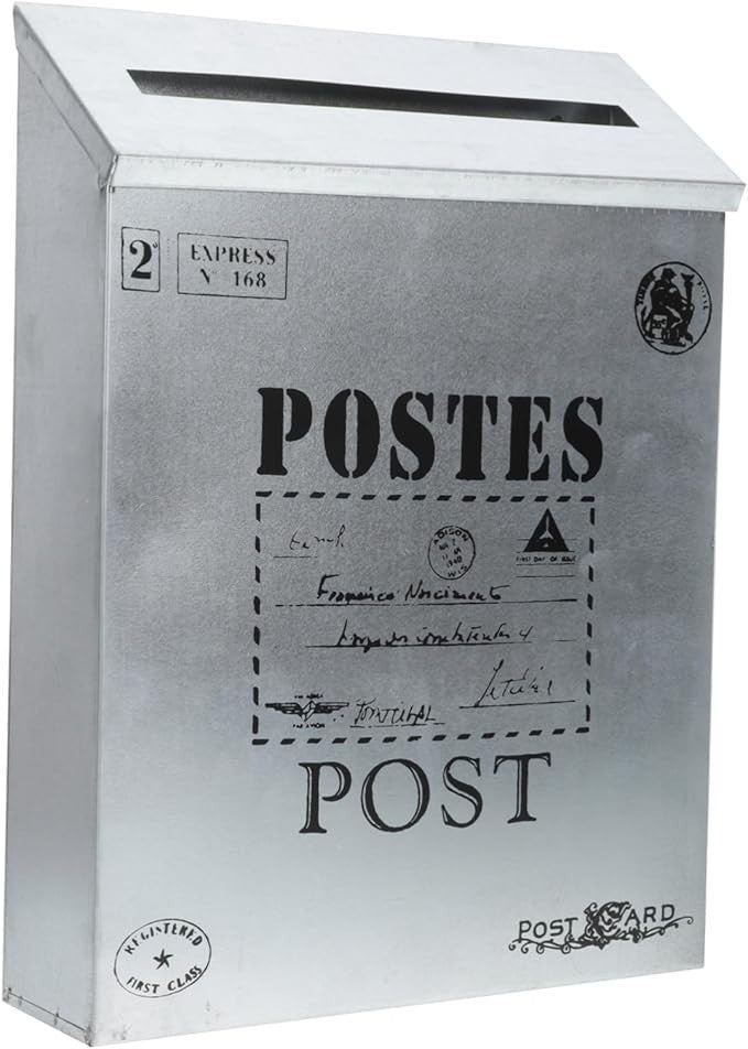 Retro Wall Mounted Mailbox Silver Iron Post Box Vintage Outdoor Letter Holder