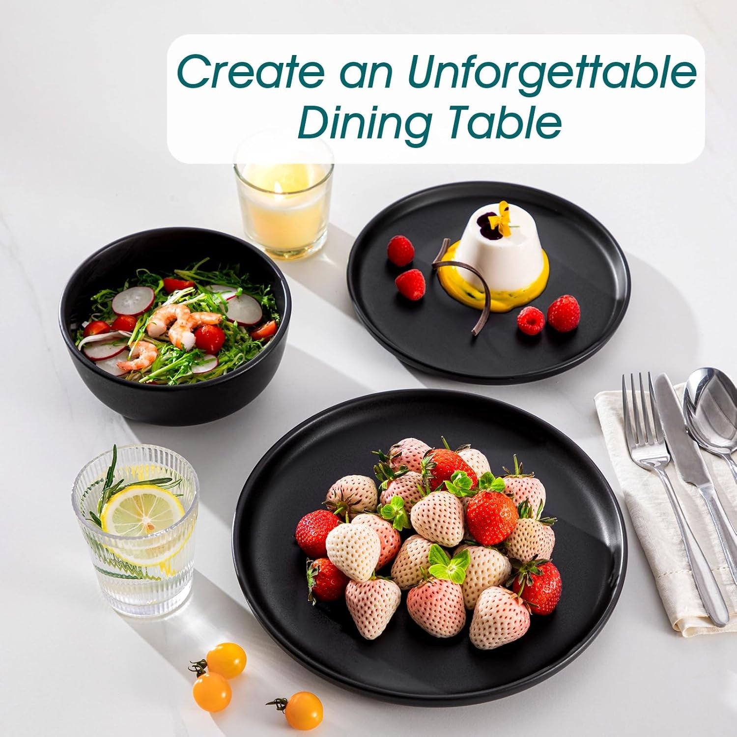 18pc Black Stoneware Dinner Set Matte Glaze Plates Bowls Microwave Safe