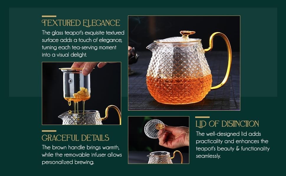 600ml Glass Teapot Set with 4 Tea Glasses Infuser Stovetop Safe