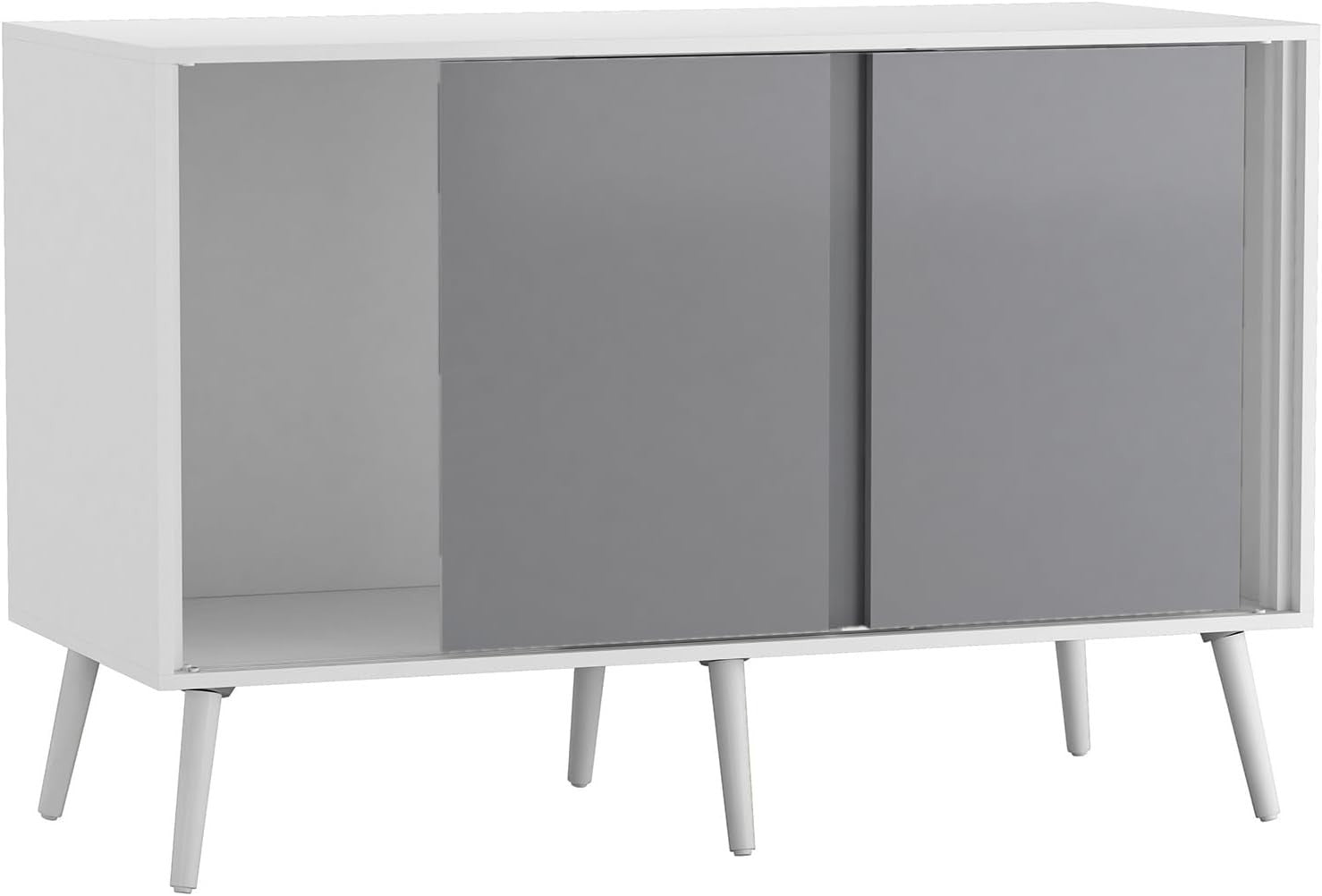 Grey Sliding Door Sideboard White Frame Cabinet Storage Modern Unit