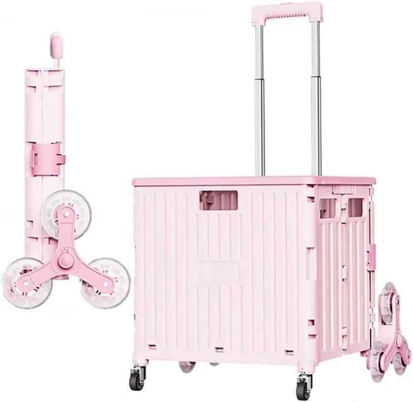 Foldable 8-Wheel Stair Climber Cart Lightweight Portable Rolling Trolley Pink