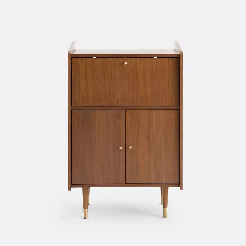 Mid-Century Walnut Bar Cabinet with Flap & Soft-Close Doors