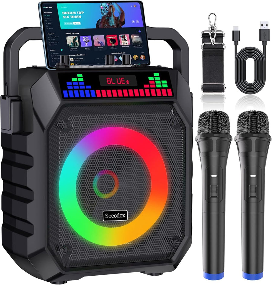 Karaoke Machine with 2 Wireless Mics Bluetooth LED Speaker