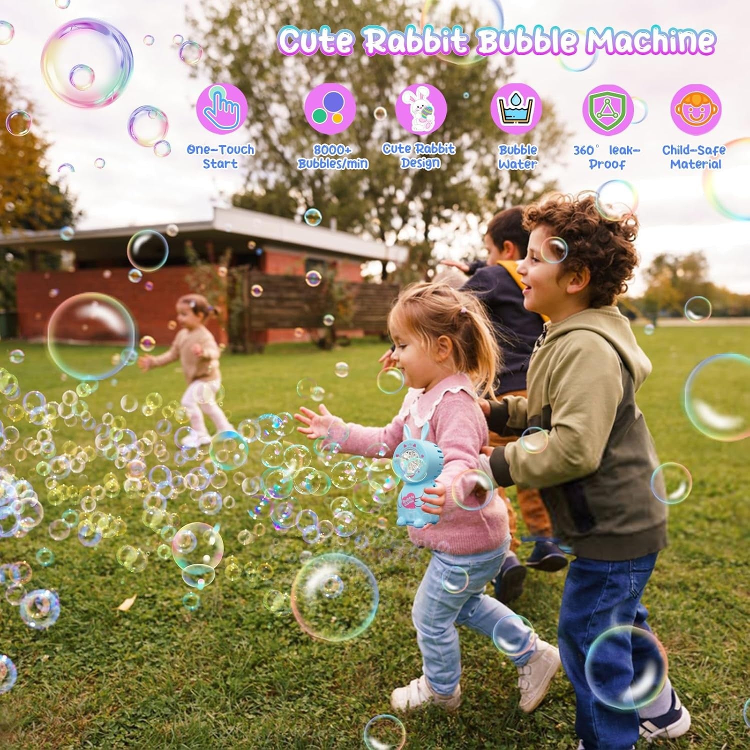 Easter Bunny Bubble Machine Kids Toy 8 Hole LED Portable Blue