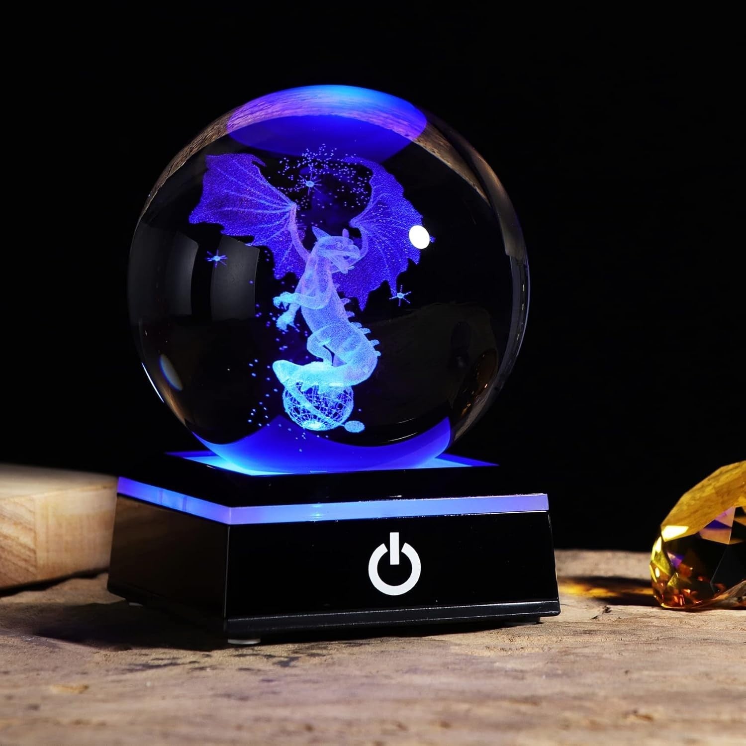 80mm 3D Crystal Dragon Globe LED Light Base Gothic Mythical Gift Decor