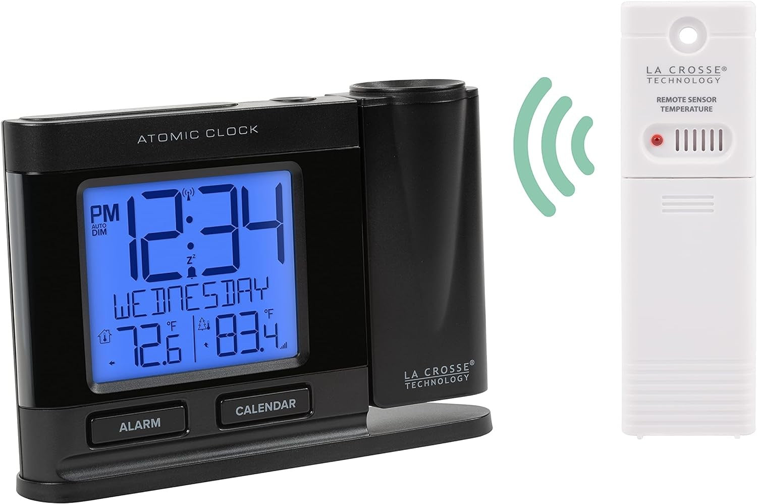 Atomic Projection Alarm Clock Temperature Display Indoor Outdoor Digital