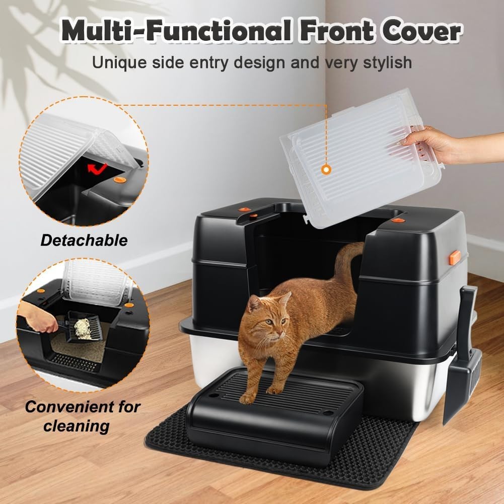 XXL Stainless Steel Cat Litter Tray Covered High Sided Enclosed Box