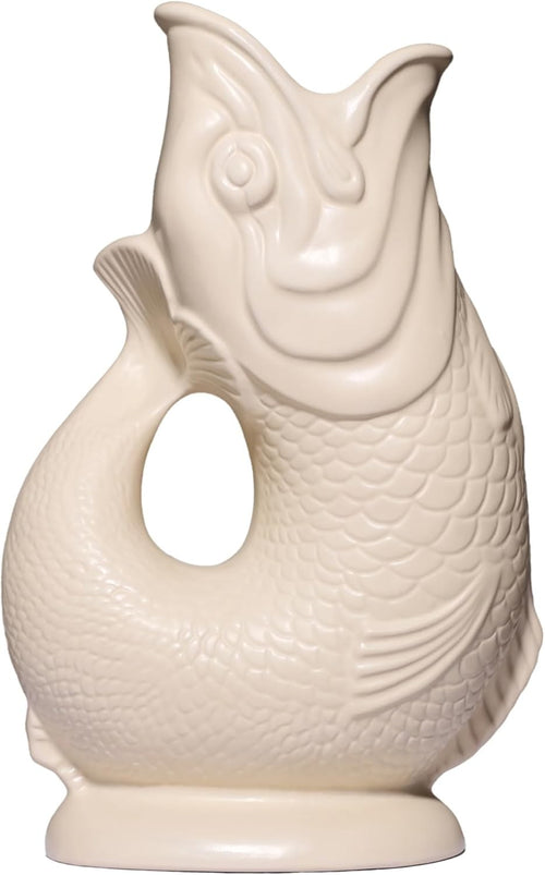 Sand Matt XL Gluggle Jug 1.4L – Ceramic Fish Water Pitcher, Cocktail & Wine Deca