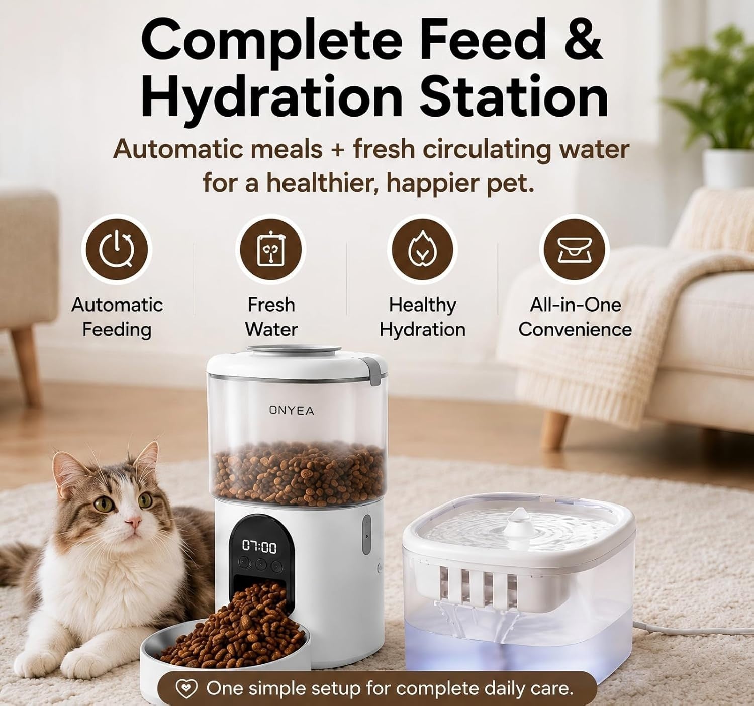 Automatic Cat Feeder Water Fountain 4.5L Food 2.5L Timed Pet Feeder