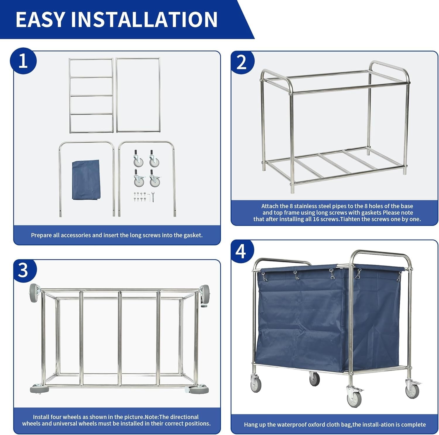 400L Commercial Laundry Cart on Wheels – Heavy Duty Trolley with Waterproof Line