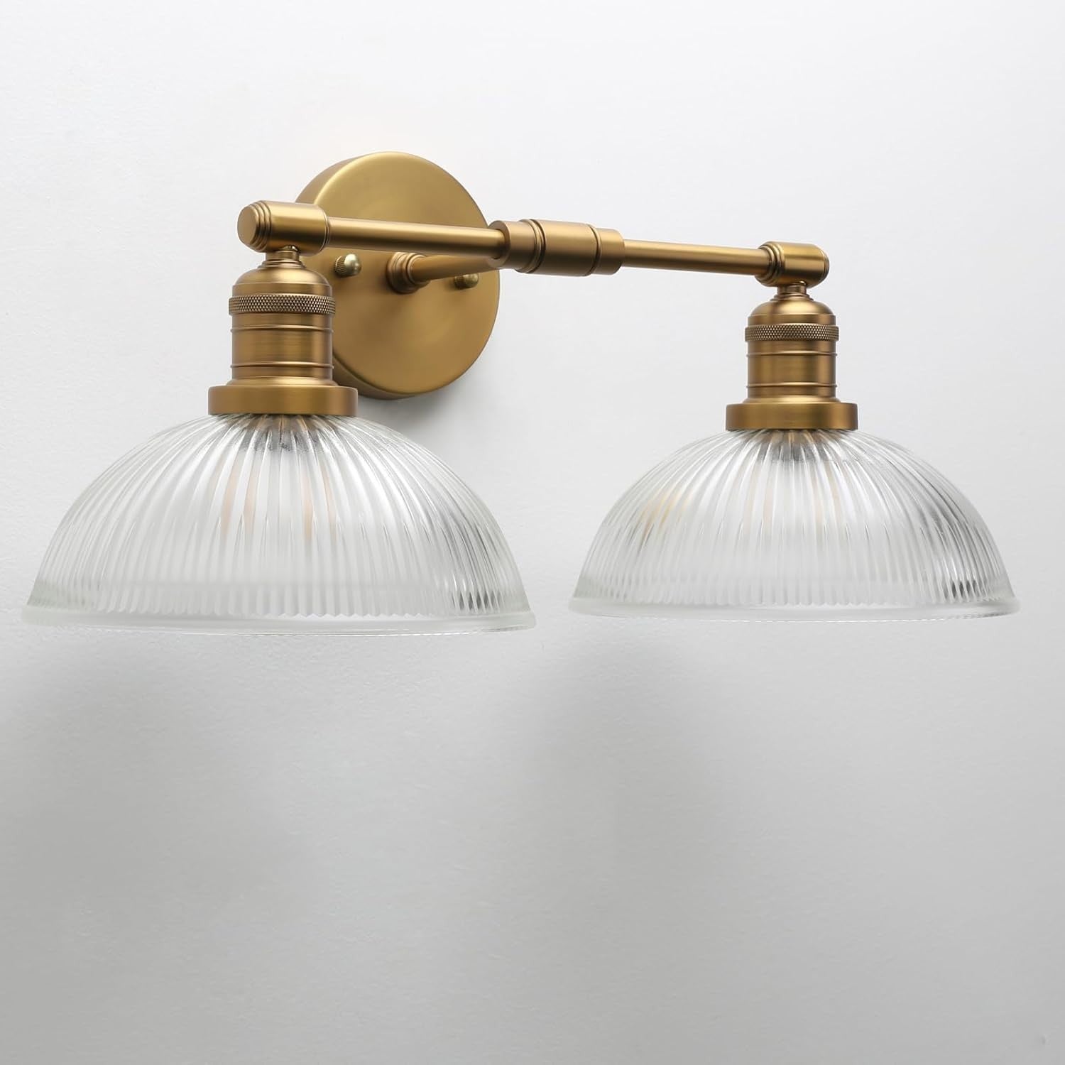 Industrial 2-Light Wall Sconce with Dome Ribbed Glass Shade, Dimmable