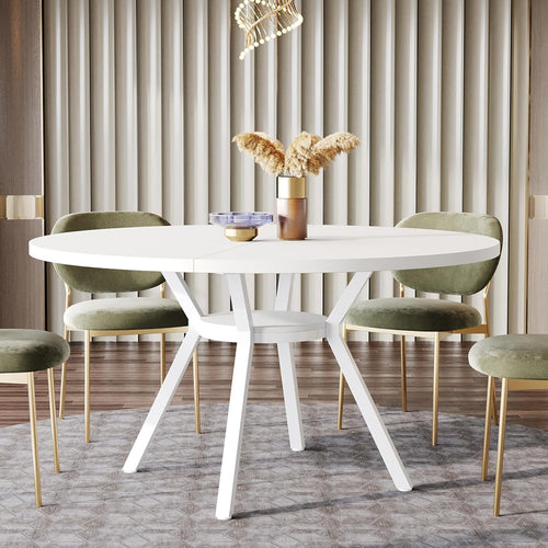 Modern Round Dining Table 120CM Seats 6–8 Metal Legs White Kitchen