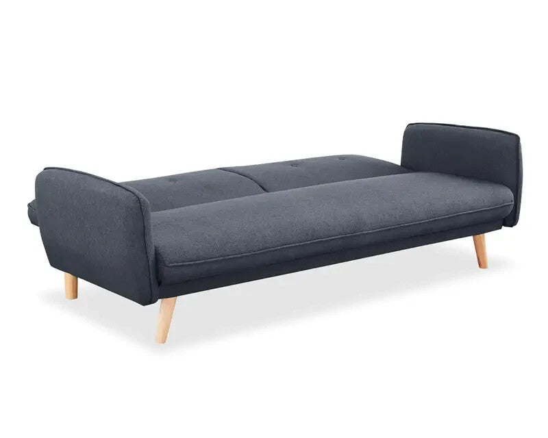 Charcoal 3 Seater Fabric Sofa Bed Tufted Back Clic Clac Natural Wood Legs