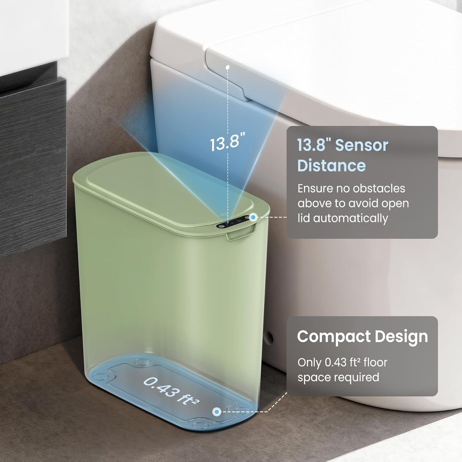 2.6G Touchless Motion Sensor Trash Can | Smart Bathroom Wast Bin