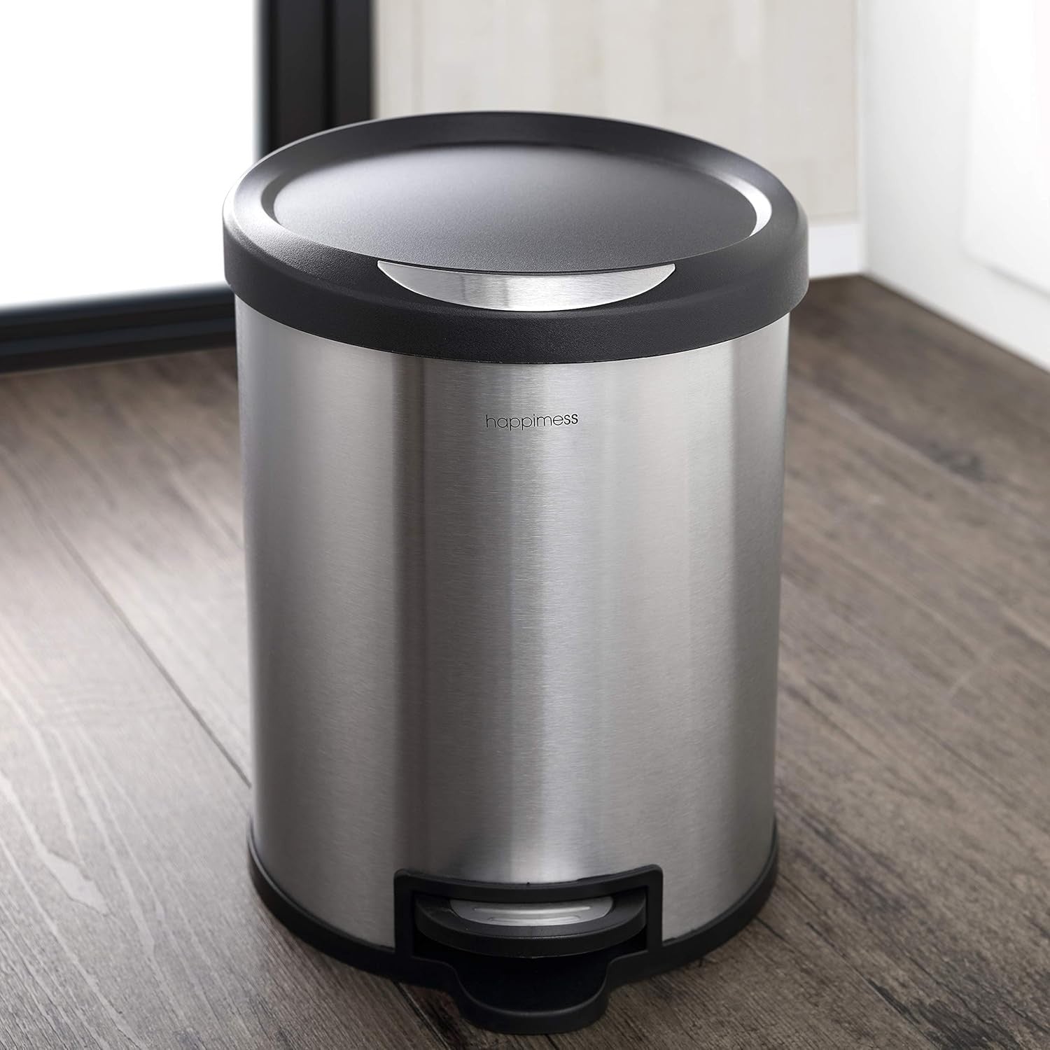 30L Step-Open Trash Can + Free Mini Bin | Stainless Steel Black
