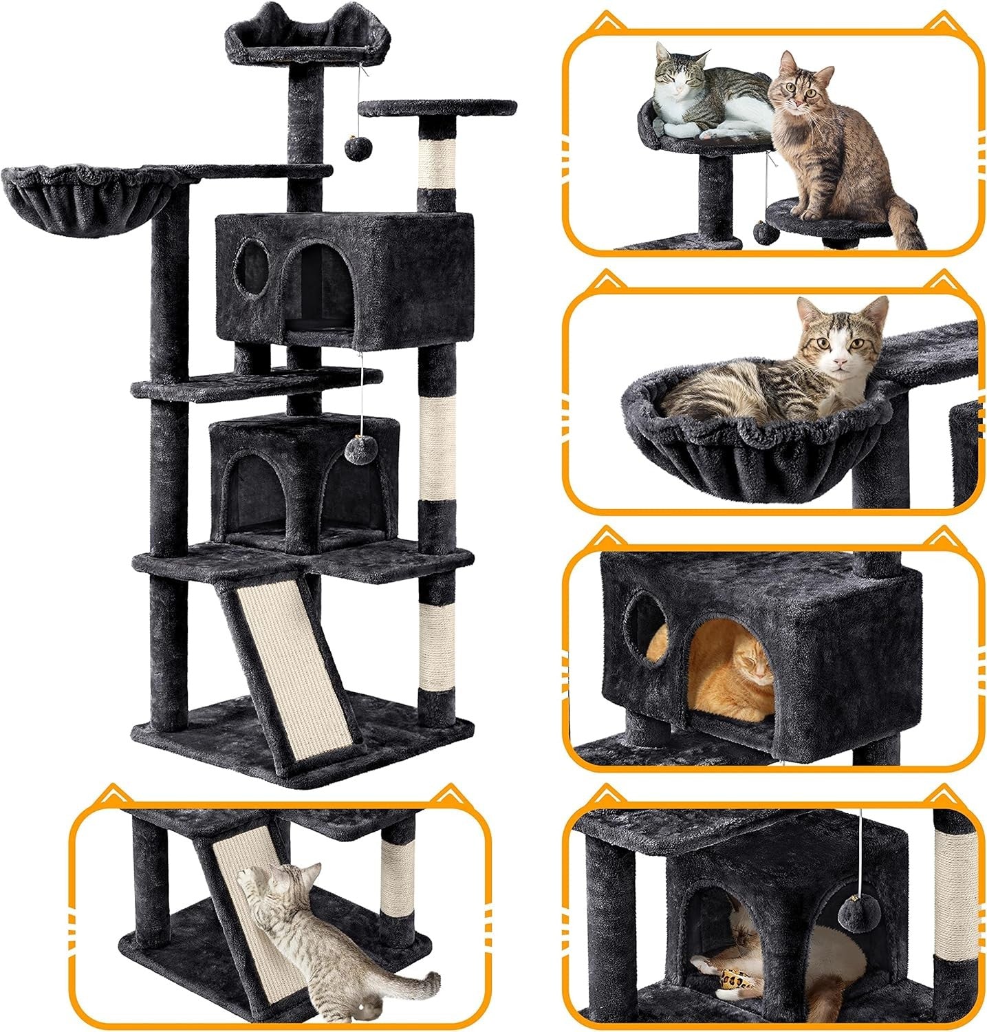 Large Cat Tree 144.5cm Multi Level Tower Condos Scratching Posts Ramp
