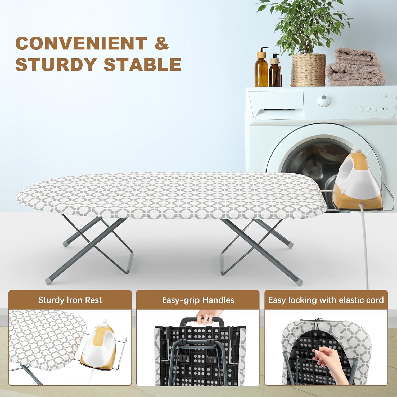 Foldable Tabletop Ironing Board Non-Slip Compact Travel Space Saving 77x32cm