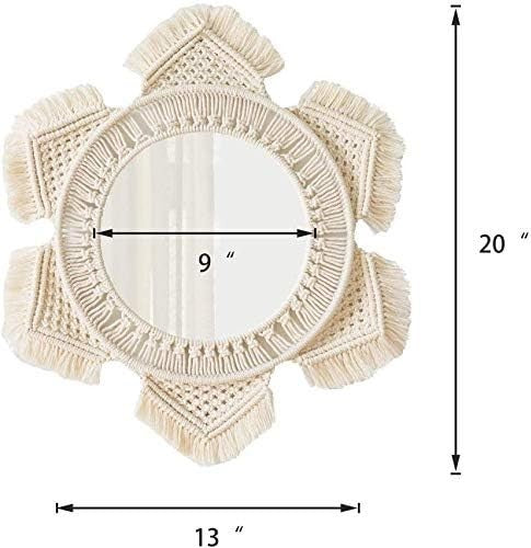 Boho Macrame Sunburst Wall Mirror – Round Cotton Hanging Decor