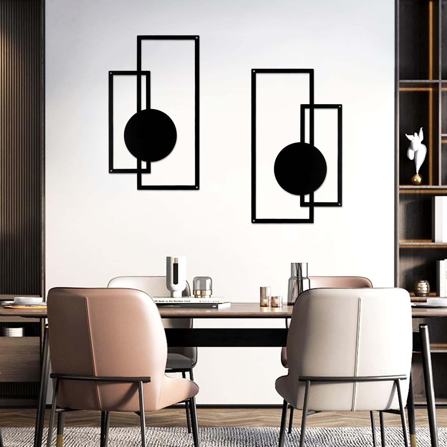 2 Piece Black Metal Wall Art Set Modern Geometric Minimalist Decor
