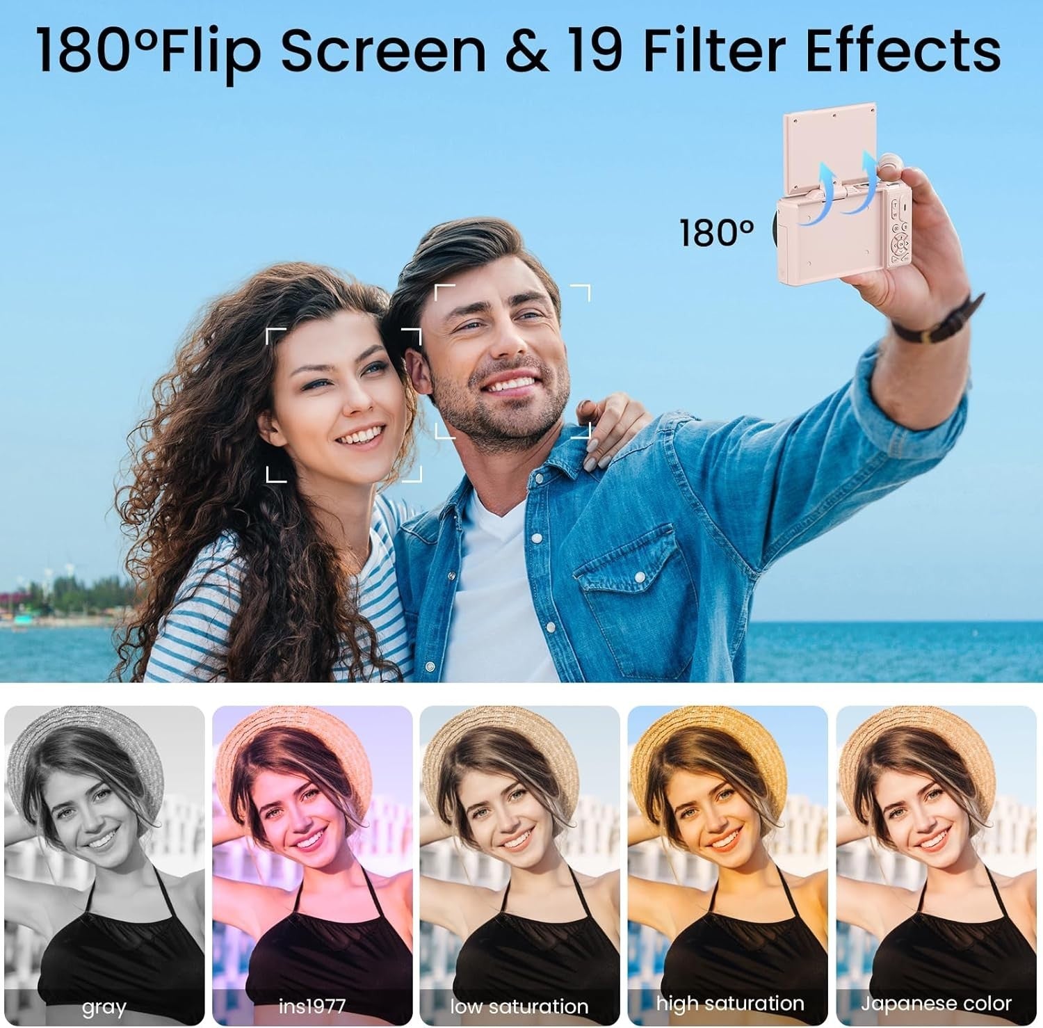 5K 75MP Digital Camera WiFi Vlogging Camera Flip Screen Pink