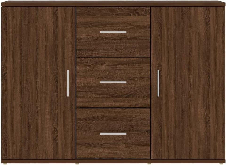 Modern Wood Effect Sideboard Cabinet 3 Drawer Storage Buffet for Living Room